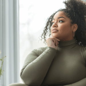 Black woman sitting with head resting on hand looking out of window | How to heal from emotional abuse