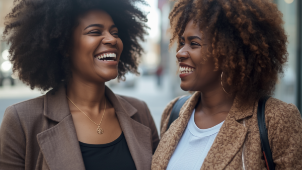 Two Black women friends laughing in the city | friendship boundaries