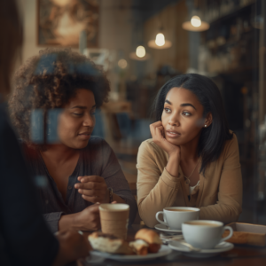 Black women friends out for coffee, one looks exhausted | signs a friendship is affecting your mental health