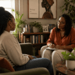Black woman in therapy with a Black woman therapist | Culturally-affirming care