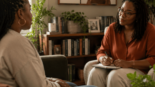 Black woman in therapy with a Black woman therapist | Culturally-affirming care