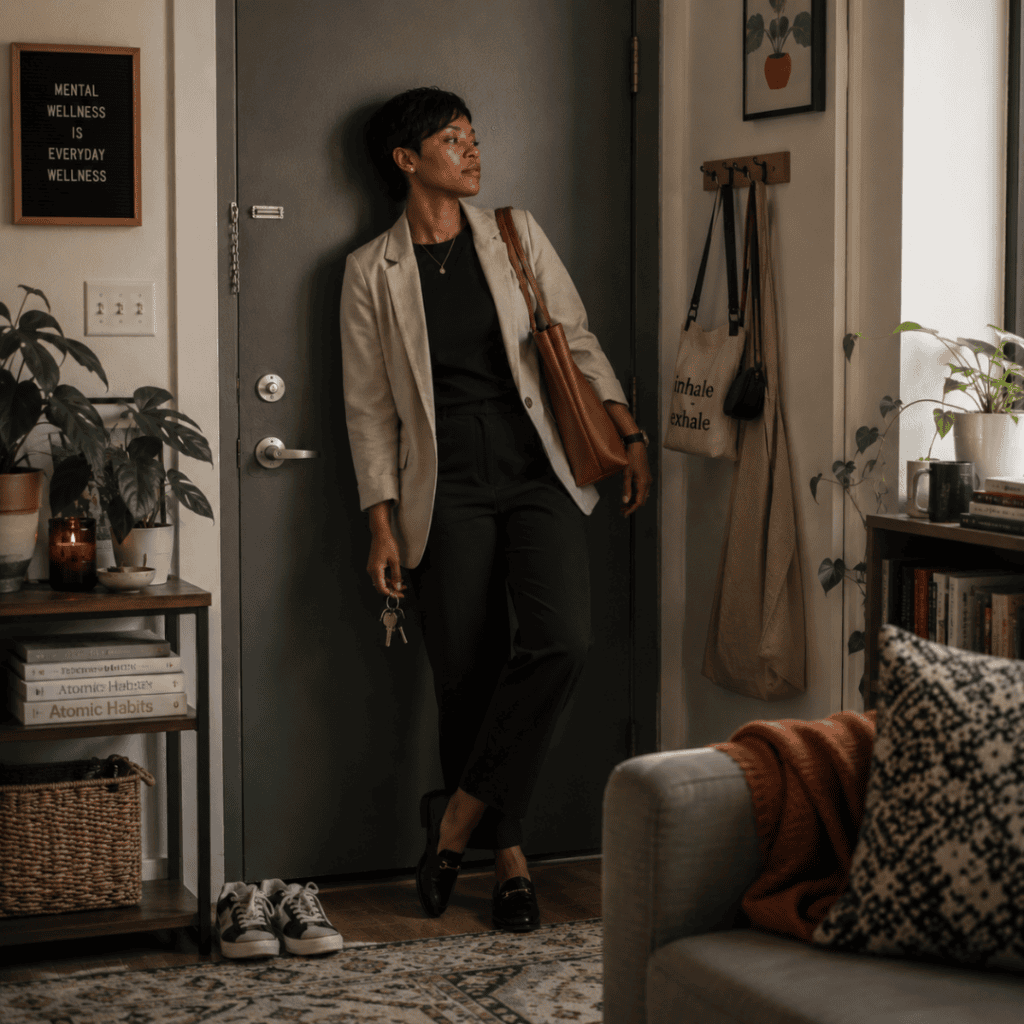 Black woman leaning against her apartment door | Masking in neurodivergent Black women