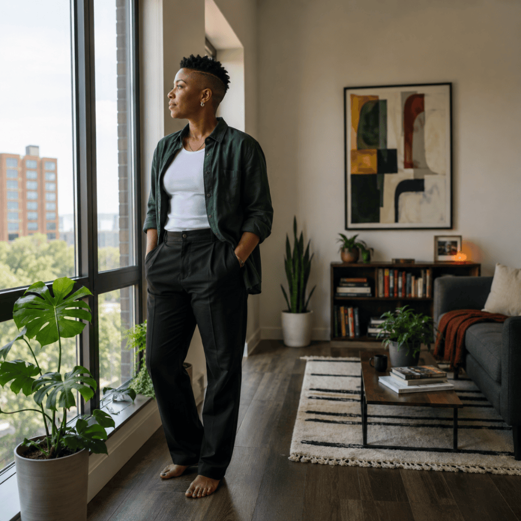 Black woman staring out of window, Inclusive Therapists